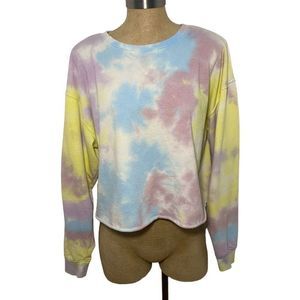 Colsie Tie Dye Cropped Crew Neck Sweatshirt
